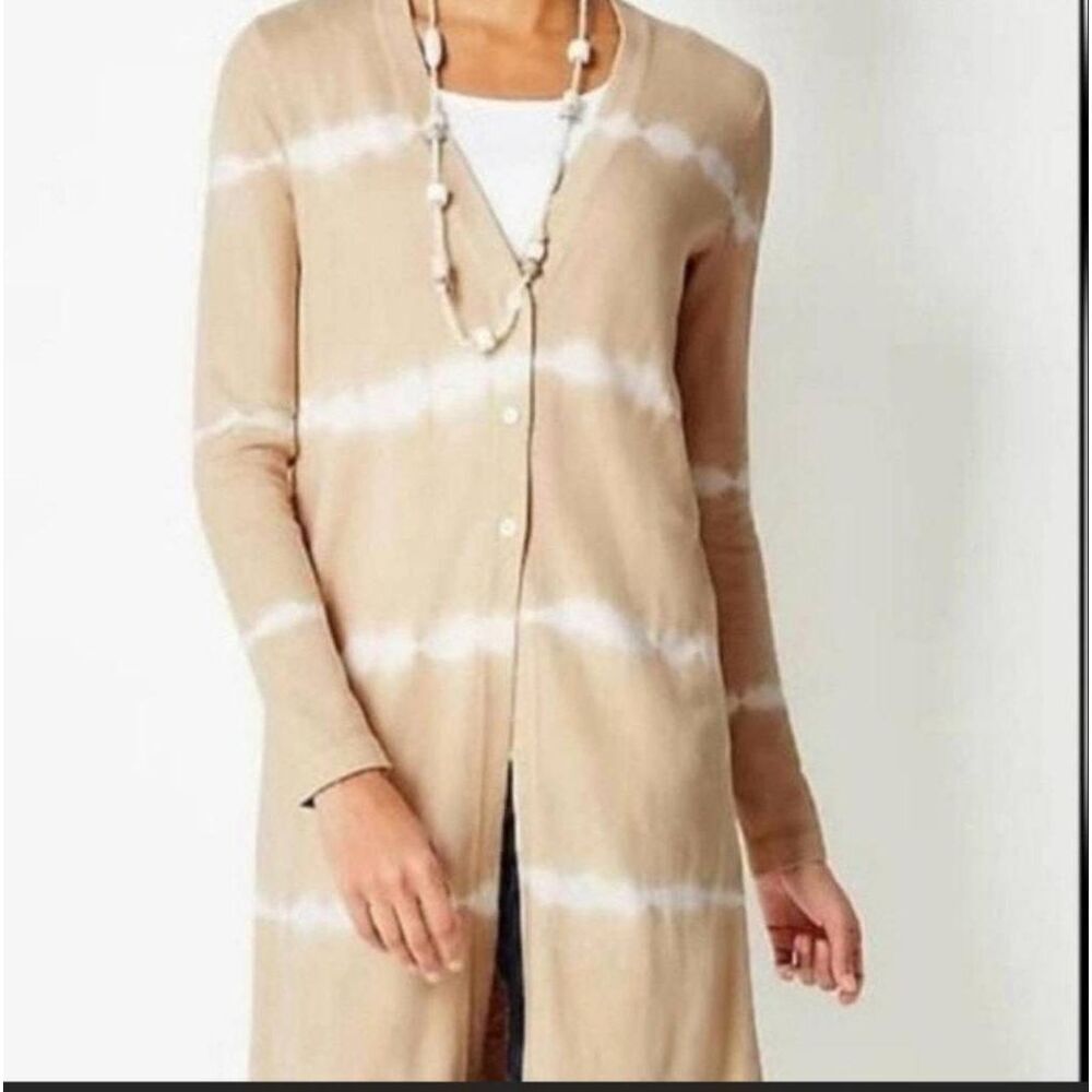 J. Jill PureJill XS Long Button Cardigan Tan & White